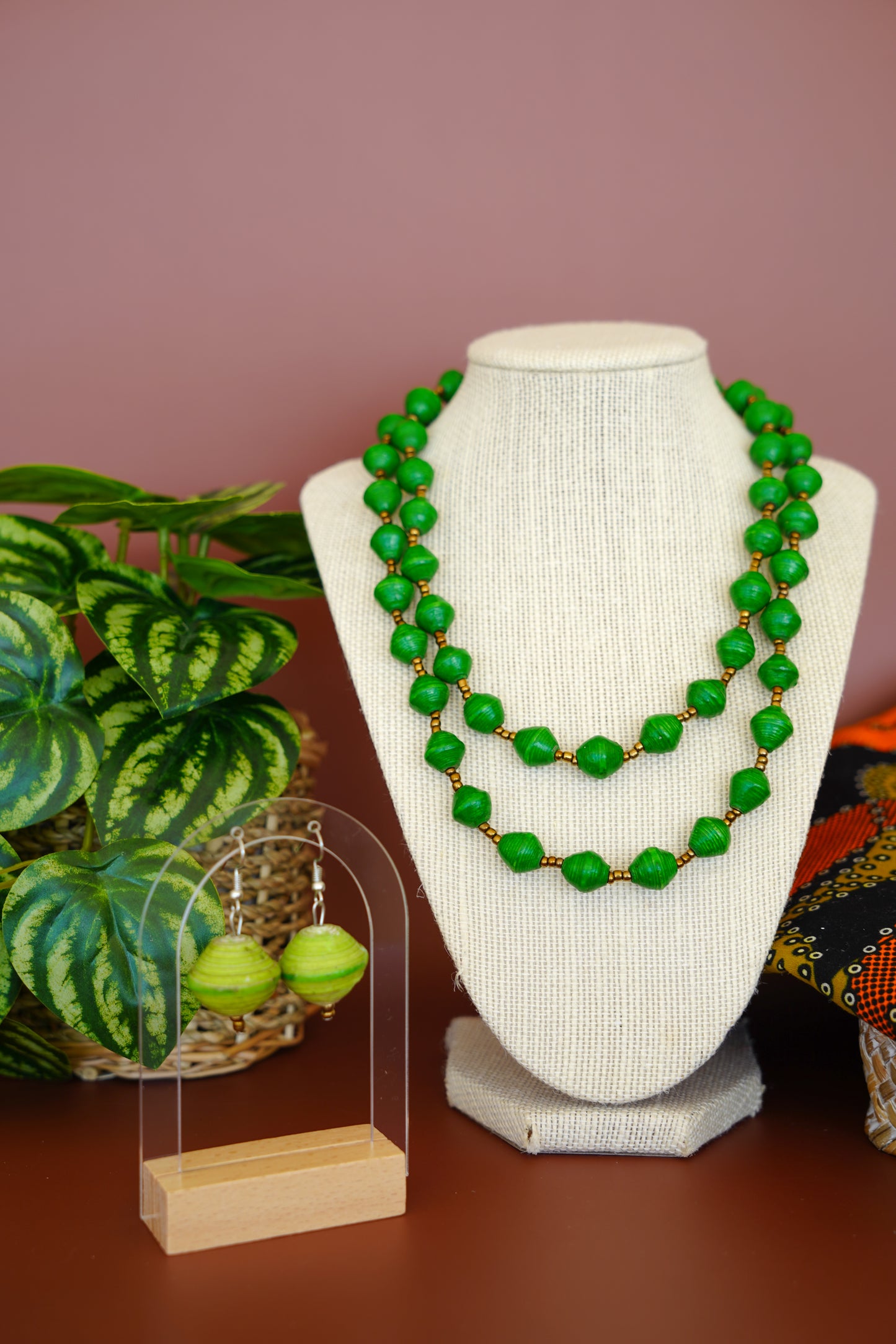 Mwadi - Green Recycled Paper Bead Necklace