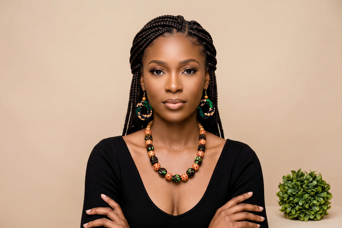 Inkwazi Collection- KaGem Necklace and Earrings Set: Green and Black