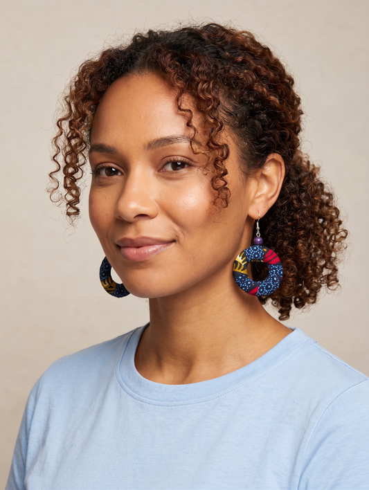 Small Hoop Earrings - Navy Blue