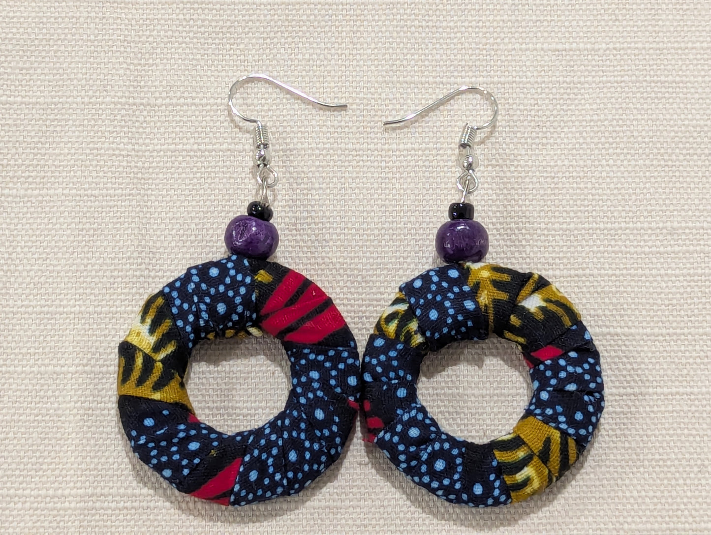 Small Hoop Earrings - Navy Blue