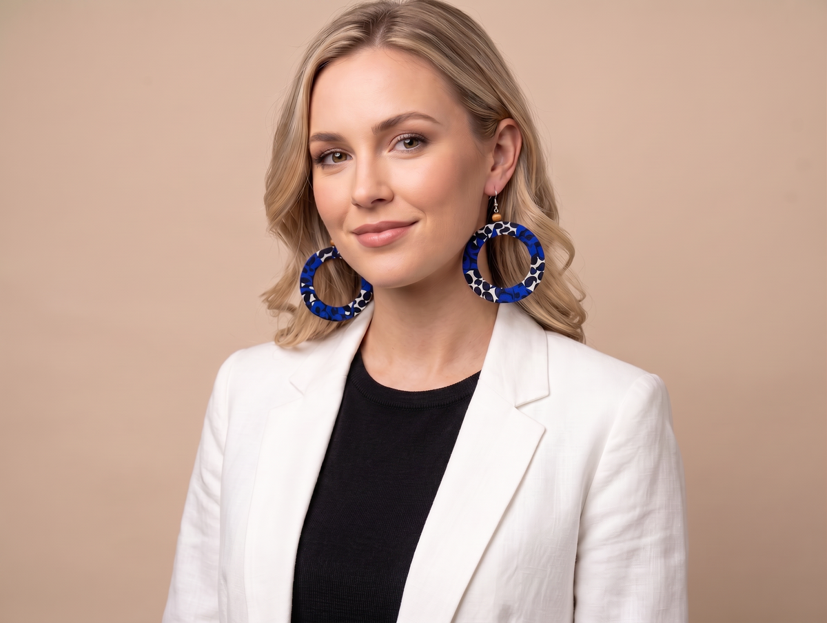 Big Hoop Earrings - Navy Blue Zebra
