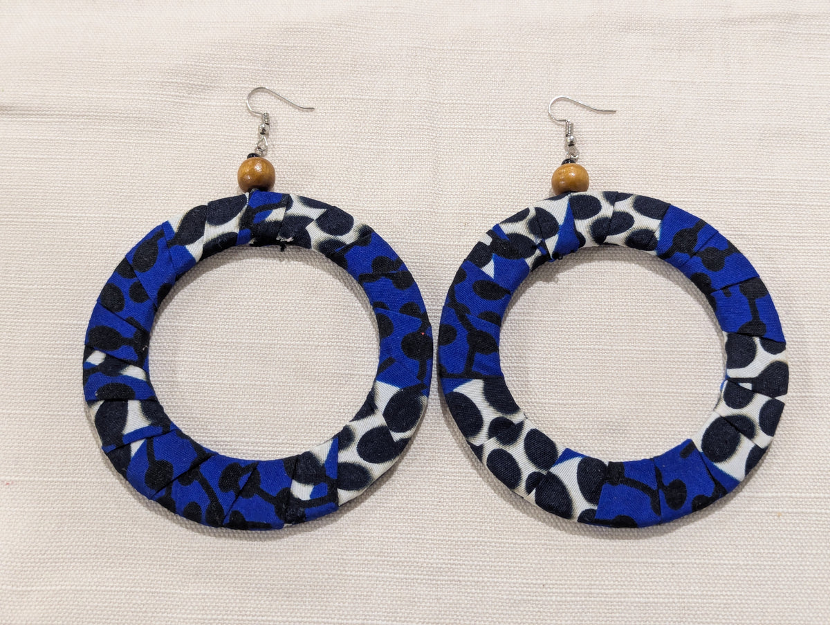 Big Hoop Earrings - Navy Blue Zebra