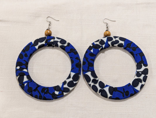 Big Hoop Earrings - Navy Blue Zebra