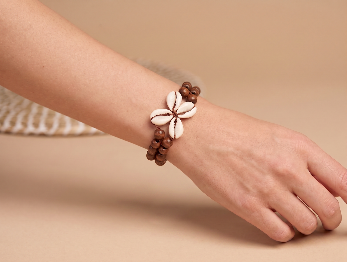 Brown Bead bracelet (adjustable) with Cowrie shells