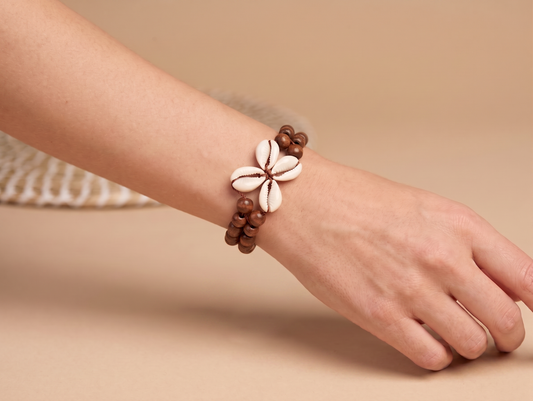 Brown Bead bracelet (adjustable) with Cowrie shells