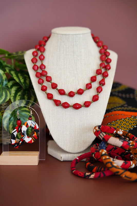 Mwadi - Red Recycled Paper Bead Necklace
