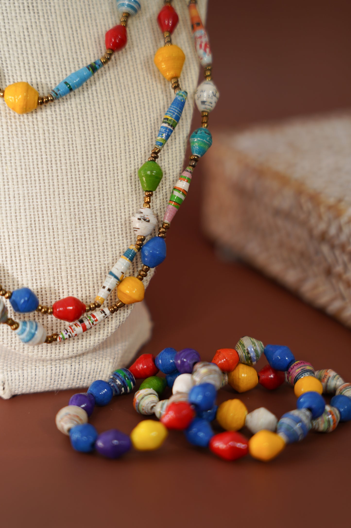 Mwadi - Multicoloured Recycled Paper Bead Necklace