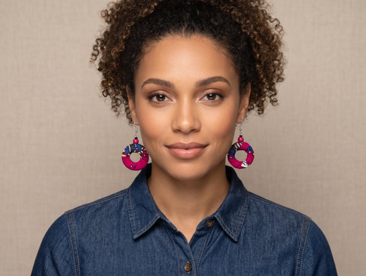 Small Hoop Earrings - Hot Pink and Blue