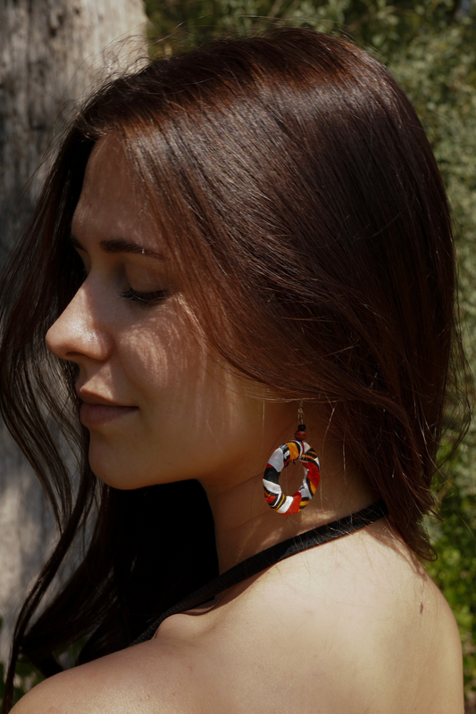 Small Hoop Earrings - Red White Black