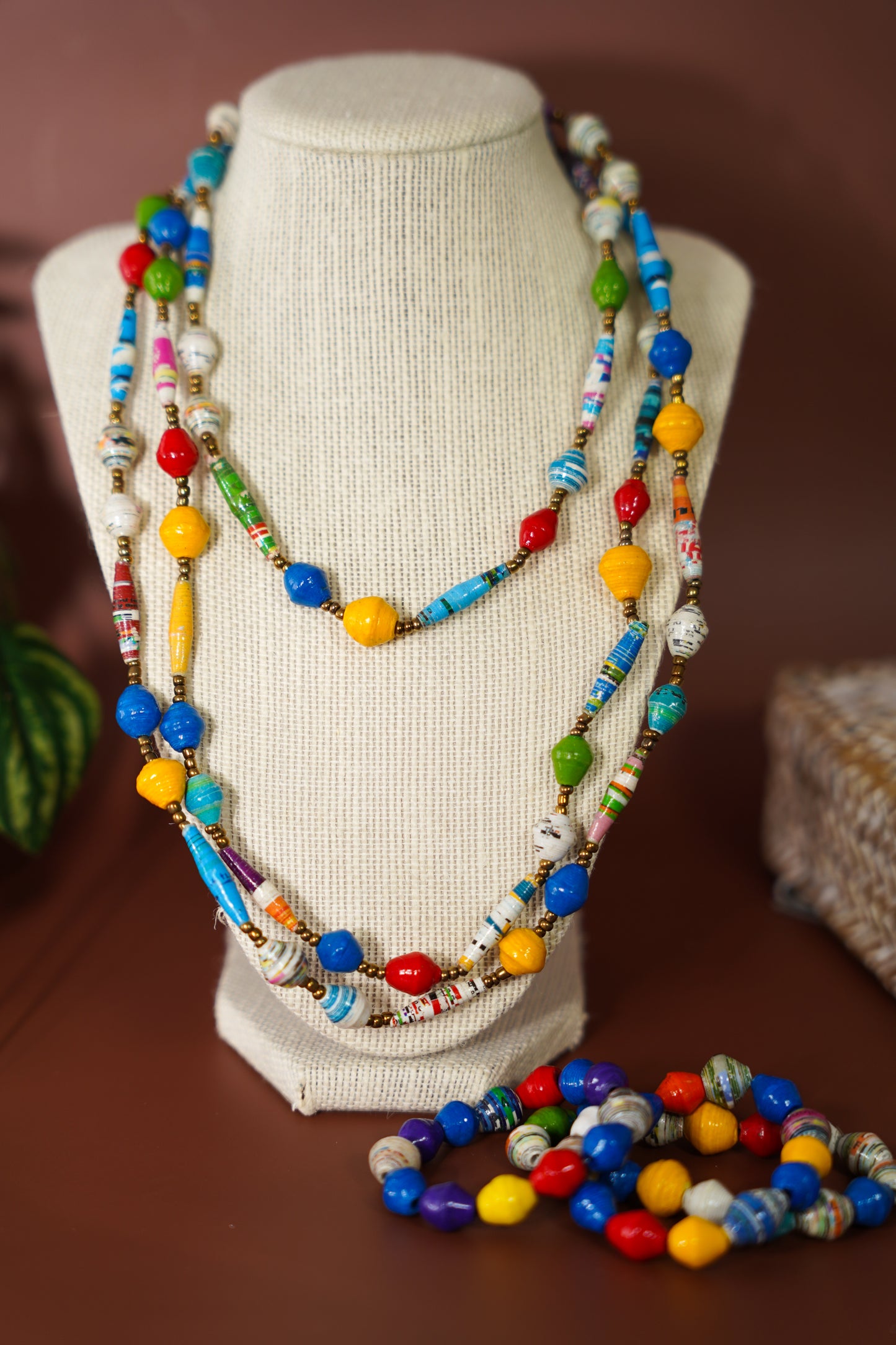 Mwadi - Multicoloured Recycled Paper Bead Necklace