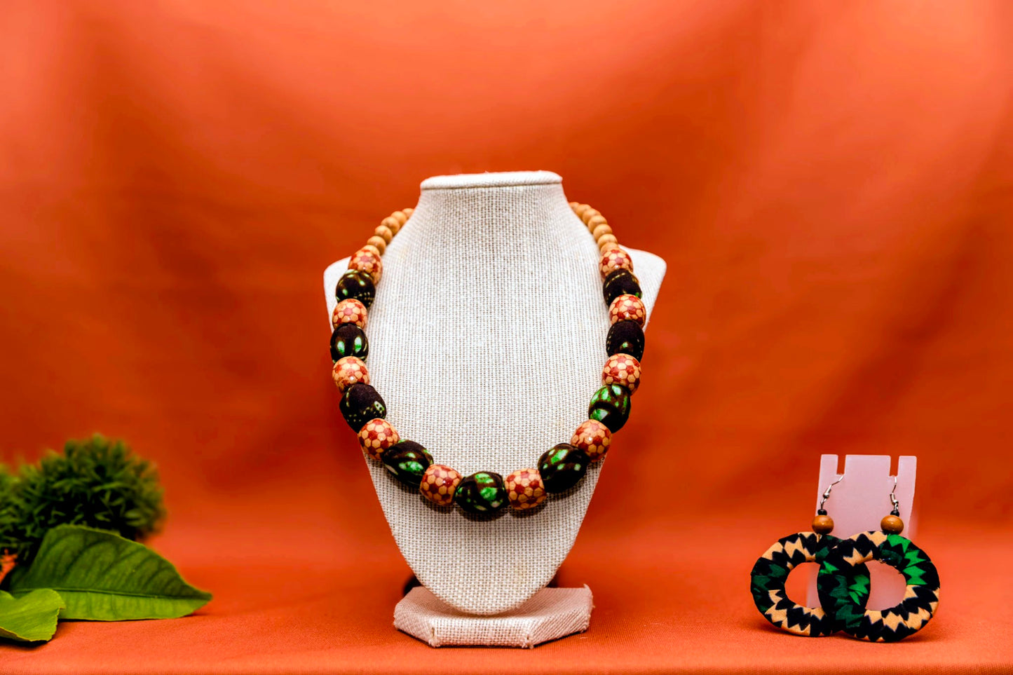 Inkwazi Collection- KaGem Necklace and Earrings Set: Green and Black