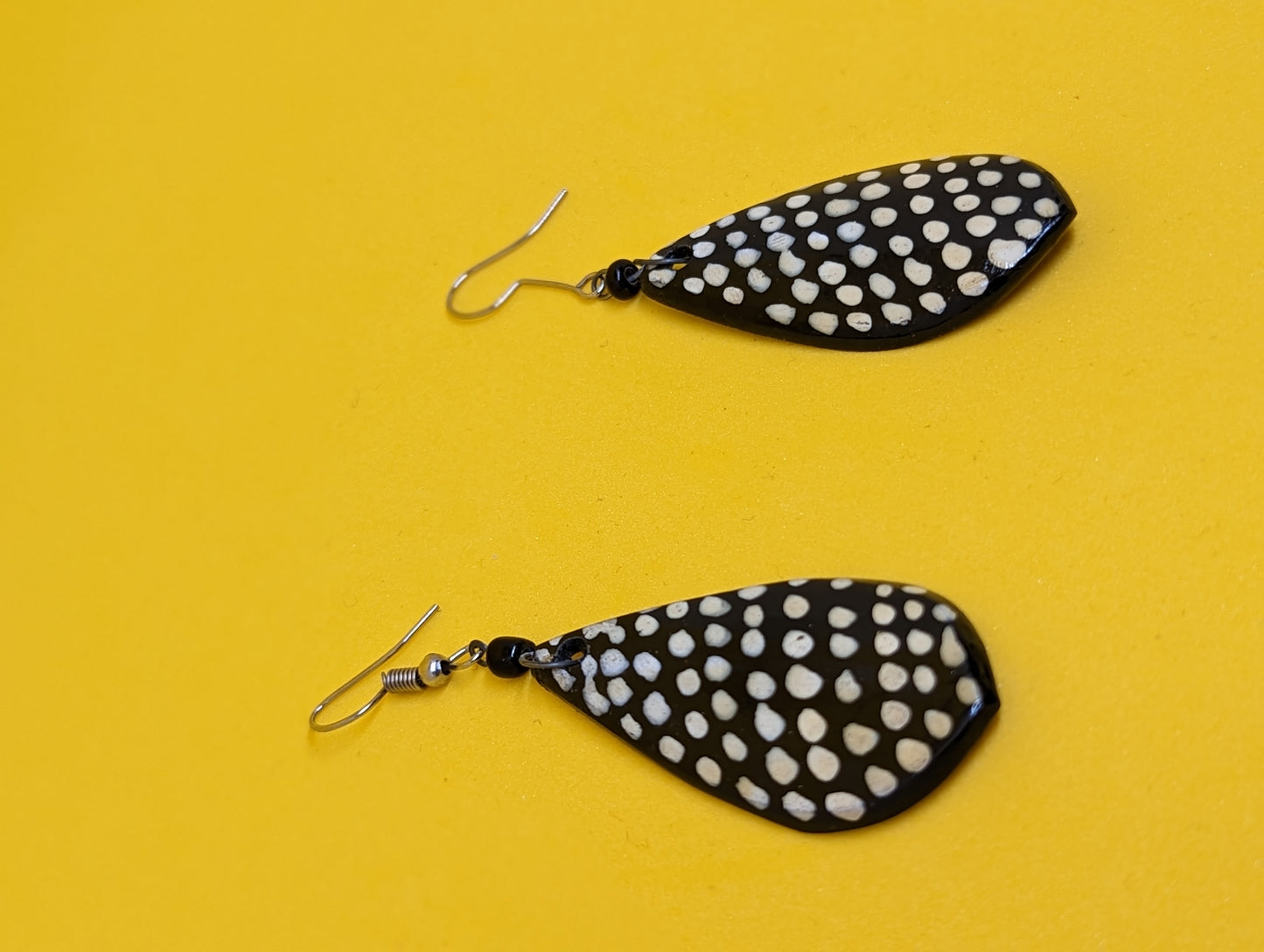 White Spotted Black Earrings