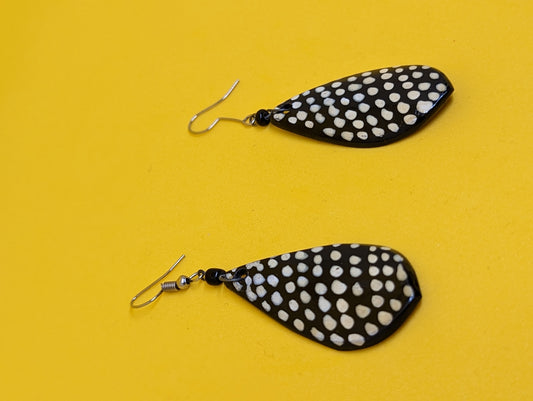 White Spotted Black Earrings