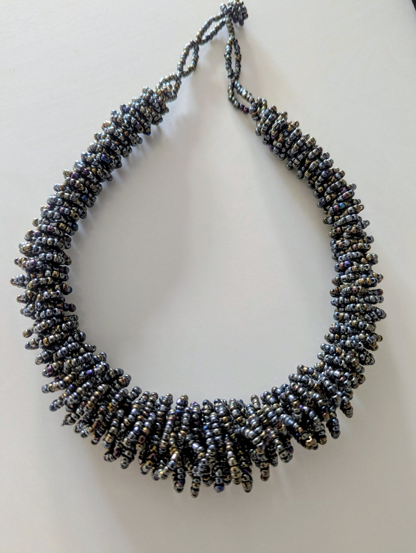 Intrinsic Beadwork Necklace - Navy Blue/ Grey