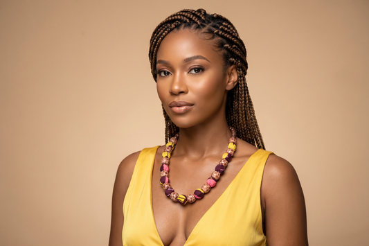 Mwadi Collection - Kwacha Yellow Pink & Brown Necklace