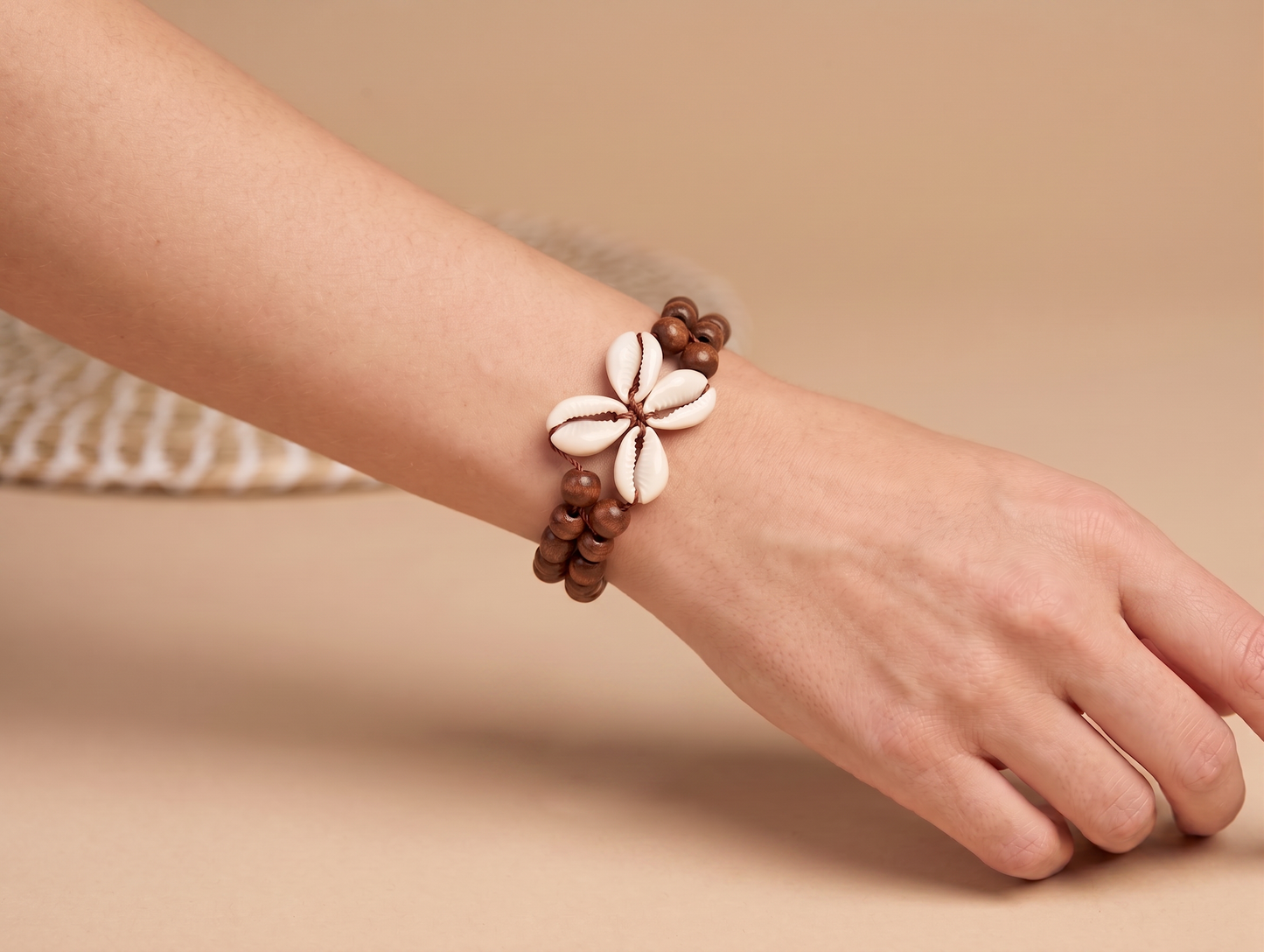 Brown Bead bracelet (adjustable) with Cowrie shells